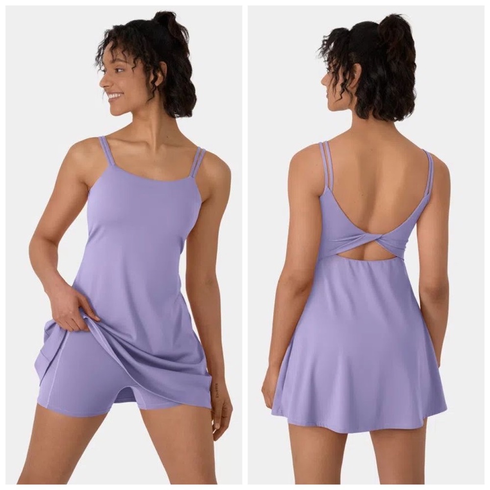 HALARA Everyday Cloudful Double Strap Twisted 2-Piece Exercise Dress Purple